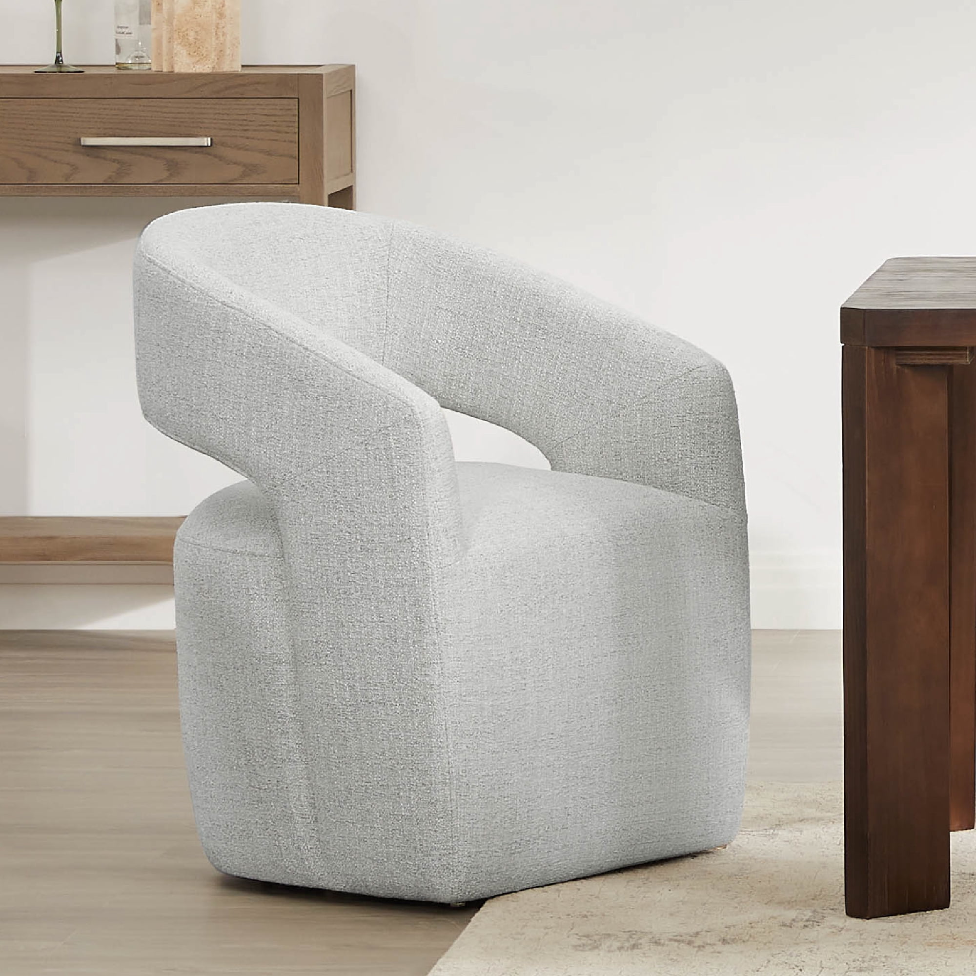 Spruce & Spring Barrel-Style Dining Chair with Upholstered Seat and Casters No Assembly Single, Cloud(Multi-colored)-Fabric