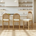 thumbnail image 1 of Spruce & Spring Boho Rattan Counter Stool with Solid Wood Frame and Upholstered Seat Set of 3, Walnut, 1 of 11