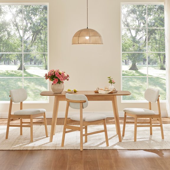 Spruce & Spring Chenille Upholstered Dining Chair with Solid Wood Legs Cream-Natural Wood, Set of 2