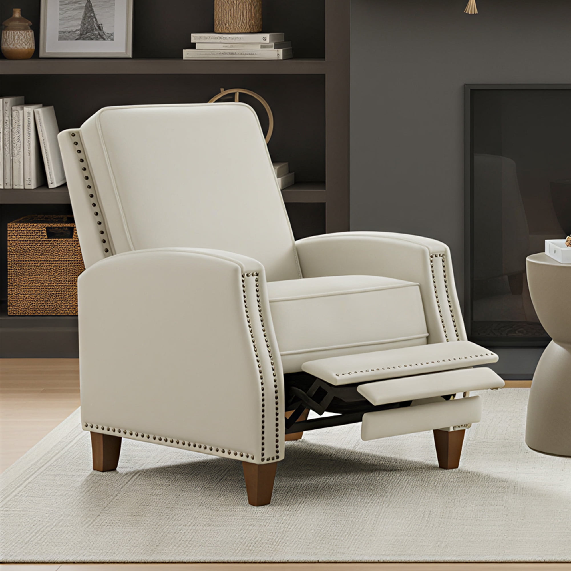 Spruce & Spring Classic Push-Back Recliner with Nailhead Trim for Living Room, Beige