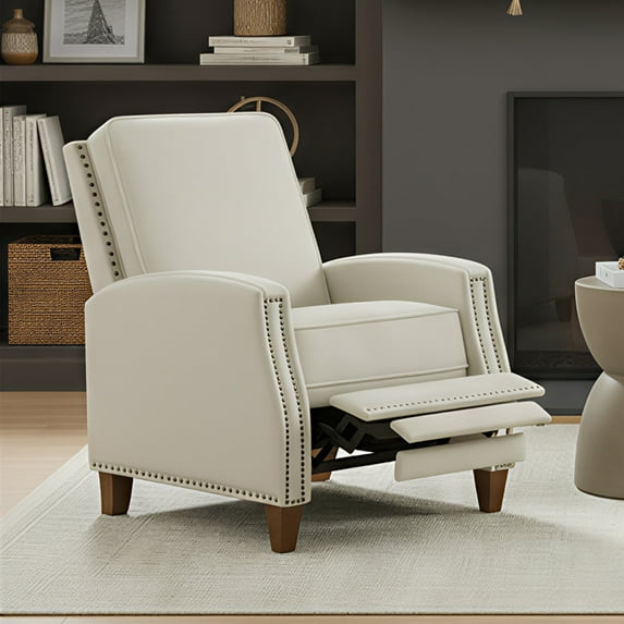 Spruce & Spring Classic Push-Back Recliner with Nailhead Trim for Living Room, Beige