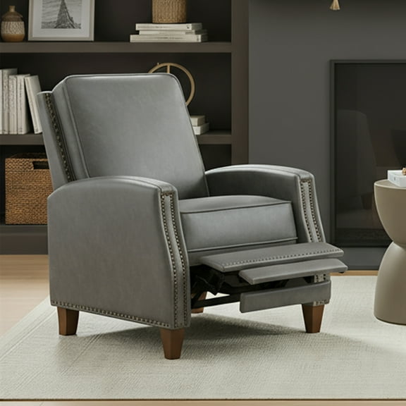 Spruce & Spring Classic Push-Back Recliner with Nailhead Trim for Living Room, Dark Gray