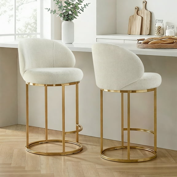 Spruce & Spring Counter Height Swivel Bar Stool with Arched Back and Metal Base Set of 2, Linen, Bronze Frame