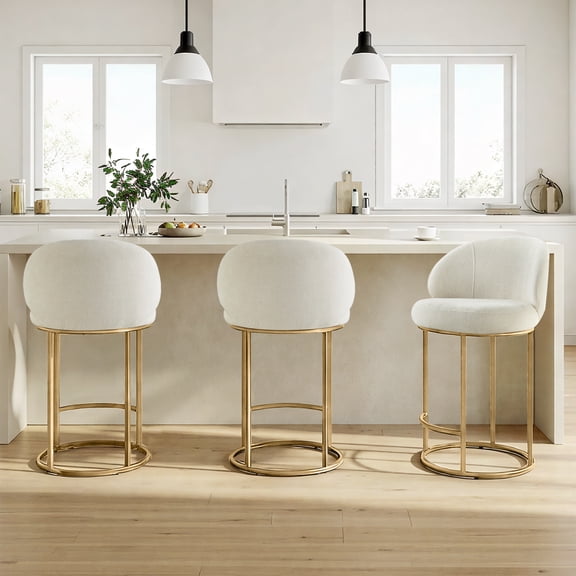 Spruce & Spring Counter Height Swivel Bar Stool with Arched Back and Metal Base Set of 3, Linen, Bronze Frame