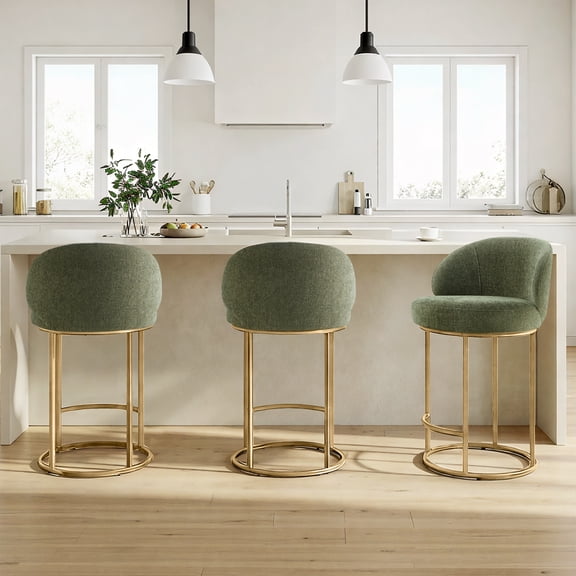 Spruce & Spring Counter Height Swivel Bar Stool with Arched Back and Metal Base Set of 3, Moss Green, Bronze Frame