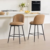 Spruce & Spring Counter Height Swivel Bar Stool with Metal Frame Set of 2, Cognac