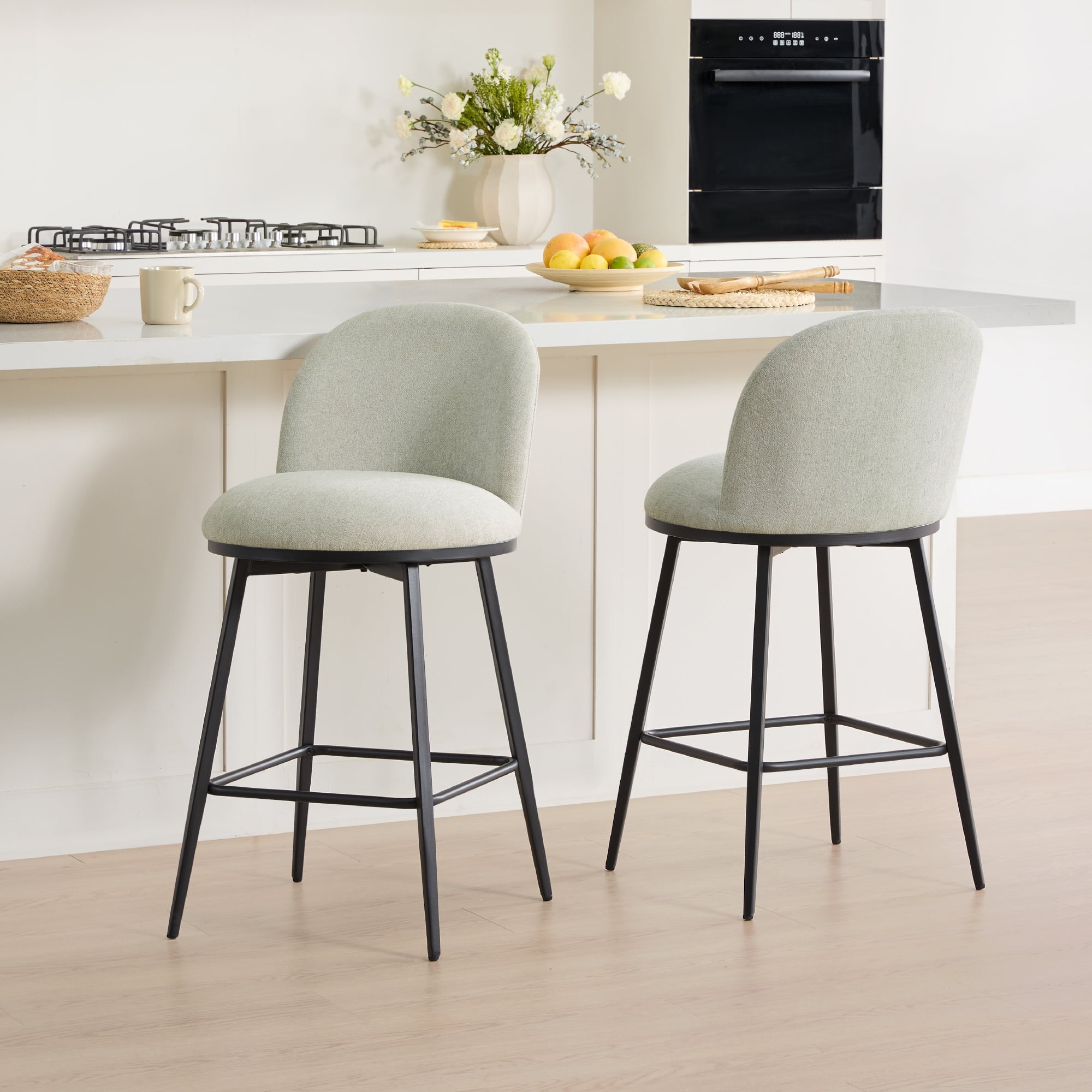 Spruce & Spring Counter Height Swivel Bar Stool with Metal Frame Set of 2, Light