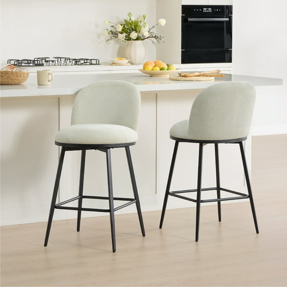 Spruce & Spring Counter Height Swivel Bar Stool with Metal Frame Set of 2, Linen
