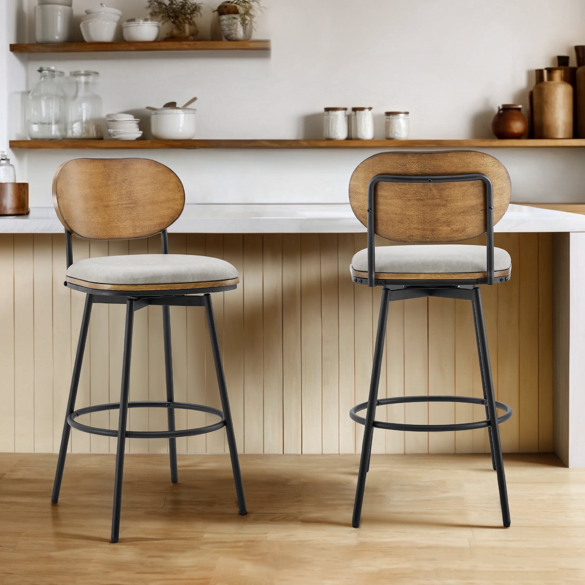 Spruce & Spring Counter Height Swivel Bar Stool with Wood Back and