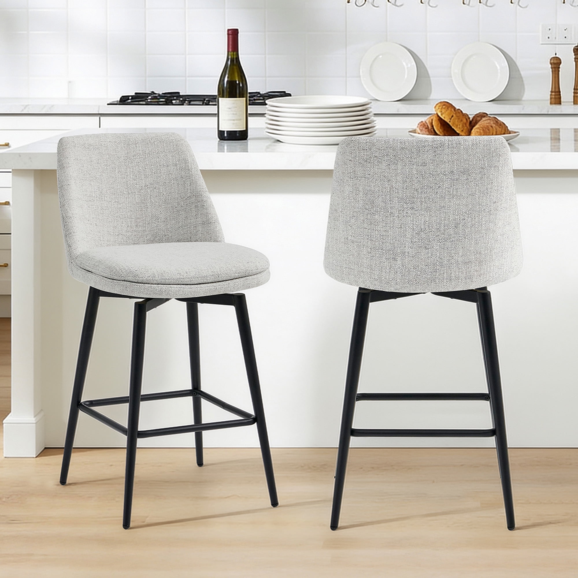 Spruce & Spring Counter Height Swivel Barstool with Curved Back and Metal Legs Set of 2, Cloud Fabric