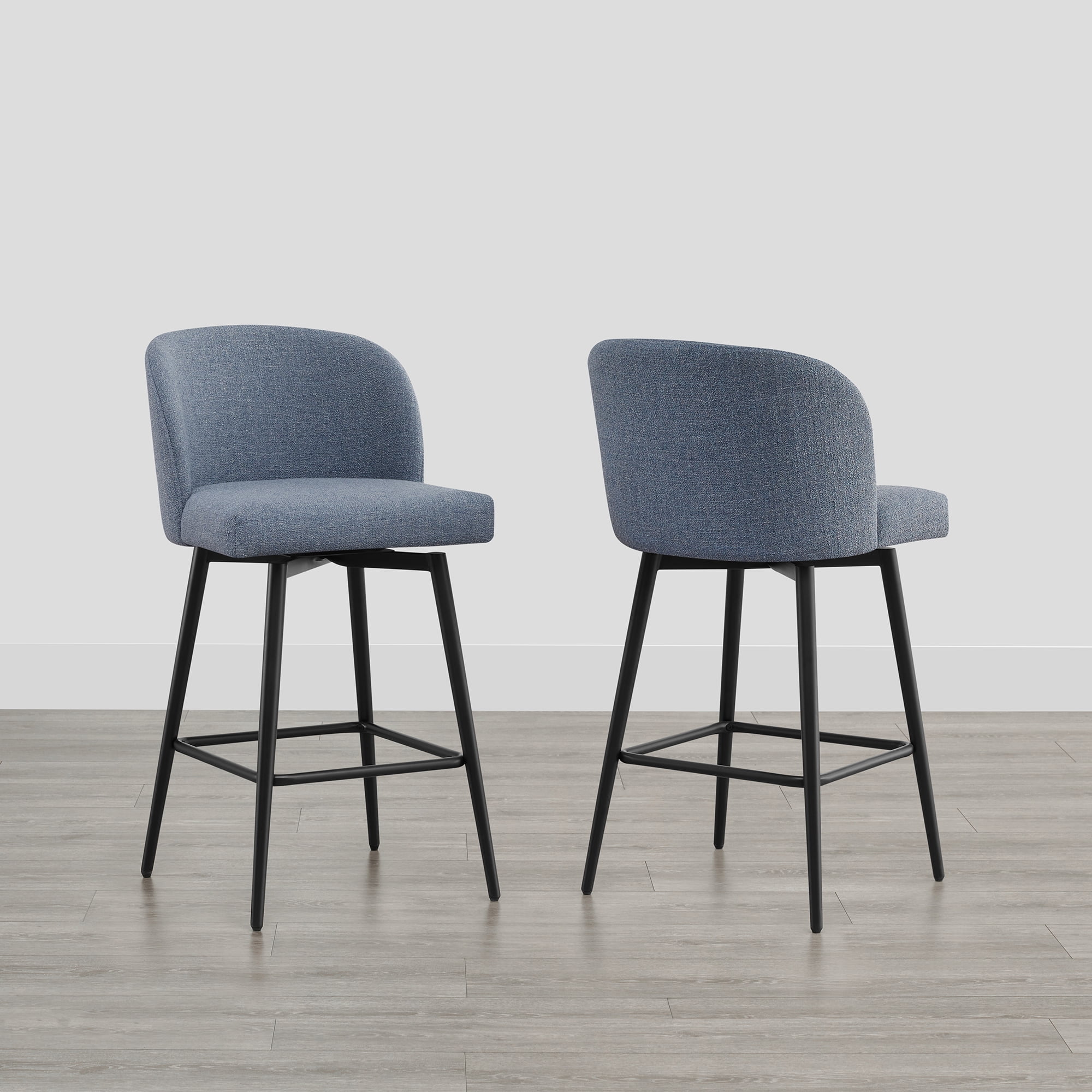 Spruce & Spring Counter Height Swivel Barstool with Metal Legs Set of 2, Blue, Fabric