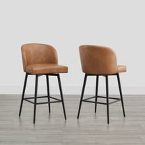 Spruce & Spring Counter Height Swivel Barstool with Metal Legs Set of 2, Cognac, Faux Leather