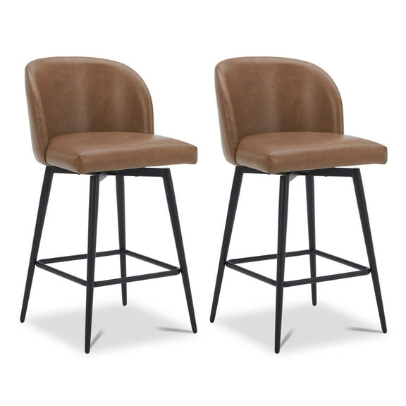Spruce & Spring Counter Height Swivel Barstool with Metal Legs Set of 2, Saddle Brown, Faux Leather