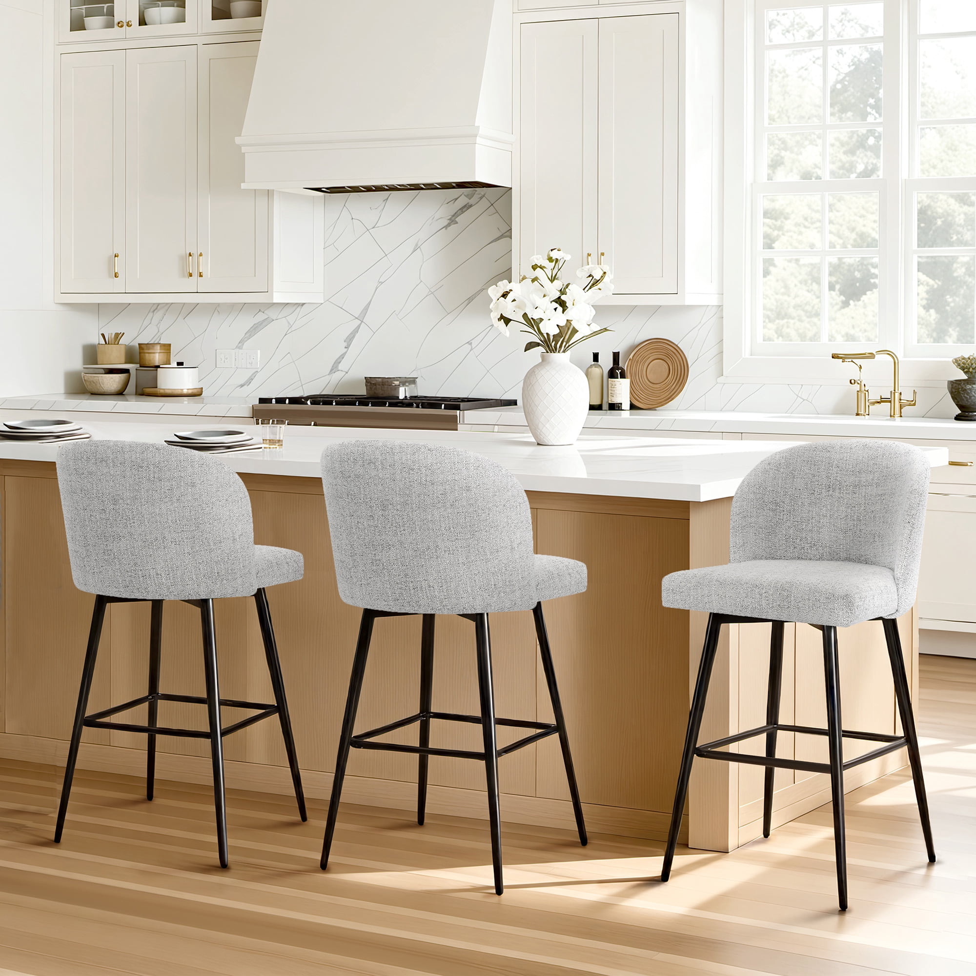 Spruce & Spring Counter Height Swivel Barstool with Metal Legs Set of 3, Cloud(Multi, colored), Fabric