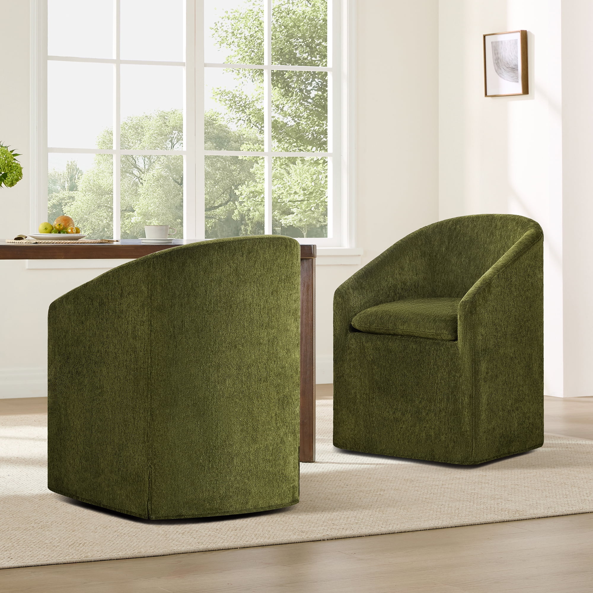 Spruce & Spring Dining Chair with Removable Slipcover and Casters, Single, Green