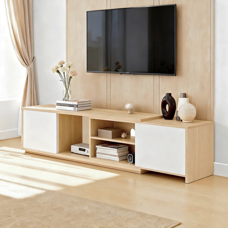 Spruce & Spring Extendable TV Stand for Large TVs up to 90 inches for Living Room