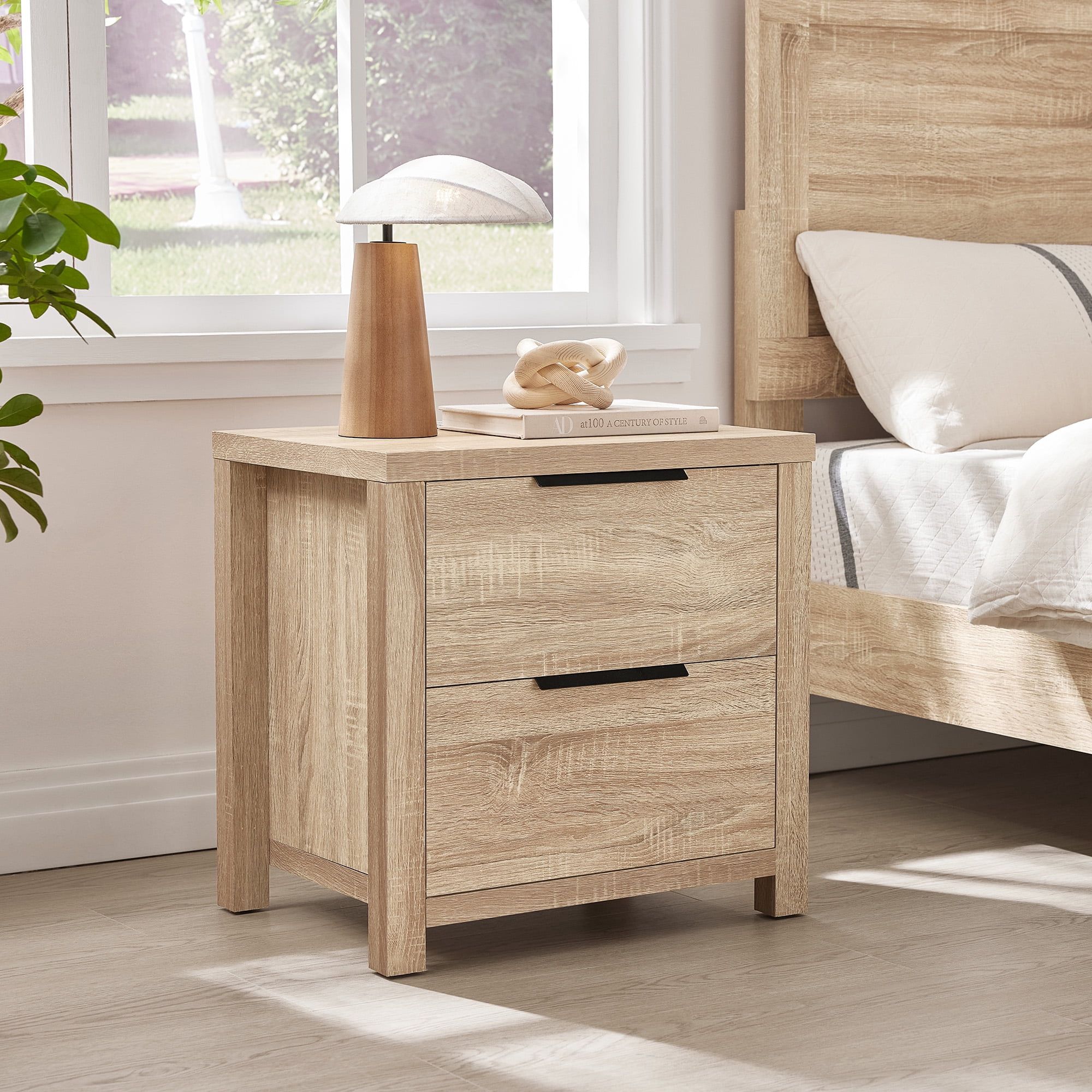 Spruce & Spring Farmhouse Nightstand with 2 Drawers, USB & Type-C Port and Power Outlets