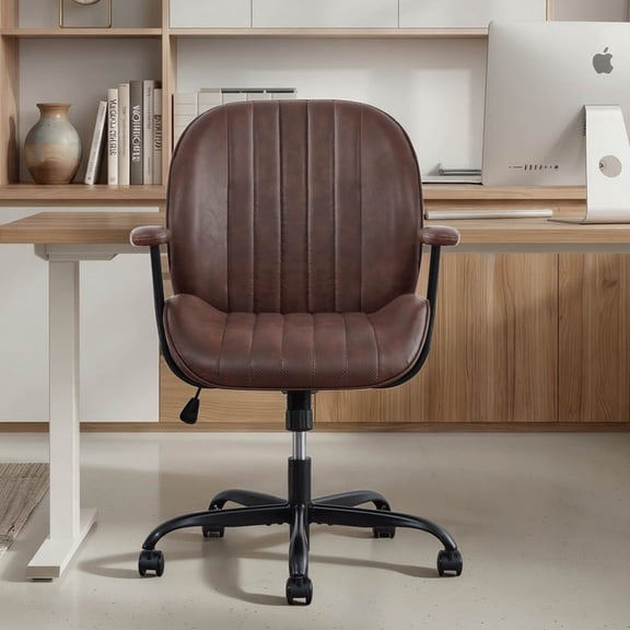 Spruce & Spring Faux Leather Office Chair with Swivel Base, Ergonomic High-Back Design, Breathable PU/Polyester Blend, Espresso