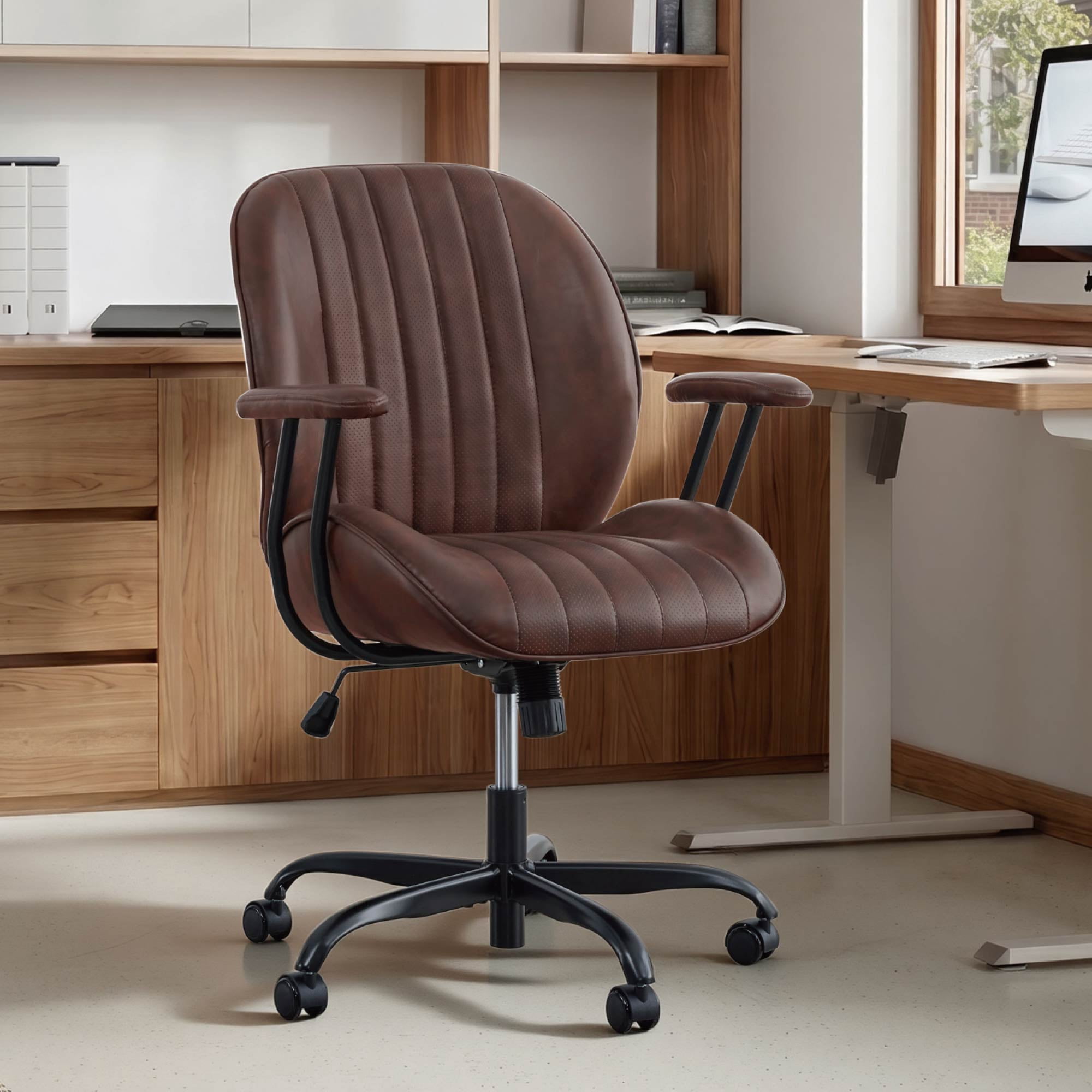 Spruce & Spring Faux Leather Office Chair with Swivel Base, Ergonomic High-Back Design, Breathable PU/Polyester Blend, Espresso