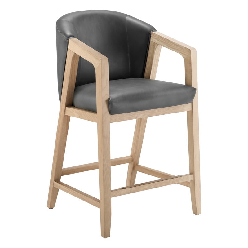 Spruce & Spring Leather Counter Stool with Exposed Wood Indoor Faux Leather Stool