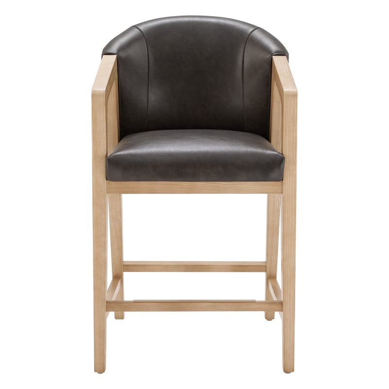Spruce & Spring Leather Counter Stool with Exposed Wood Indoor Faux Leather Stool