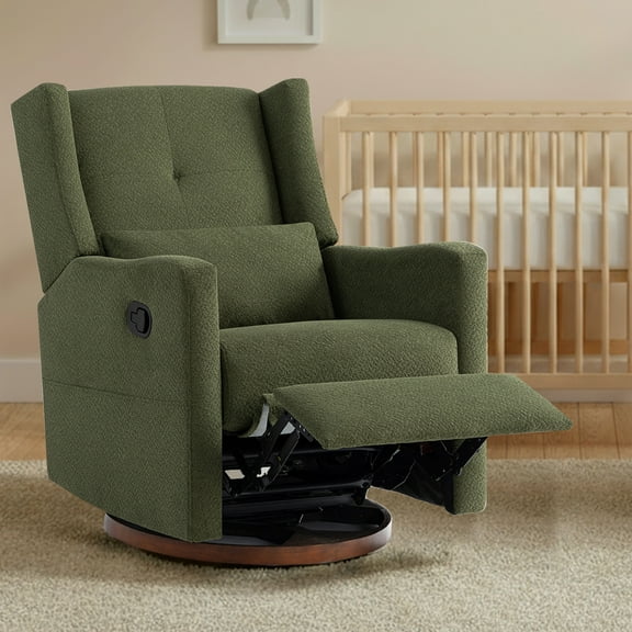 Spruce & Spring Manual Swivel Glider Recliner with Storage Pocket, Moss Green