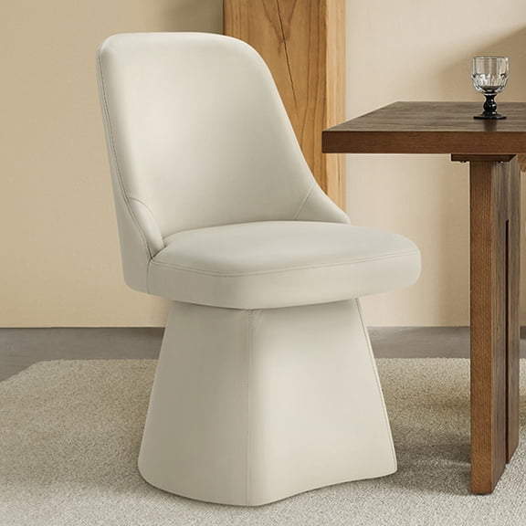 Spruce & Spring Modern 360-Degree Swivel Upholstered Dining Chair, Faux Leather Accent Chair with Conical Base, Cream