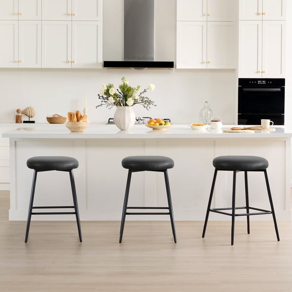Spruce & Spring Modern 360° Swivel Counter Stool with Oversized Round Seat and Reinforced Metal Frame Set of 3, Black