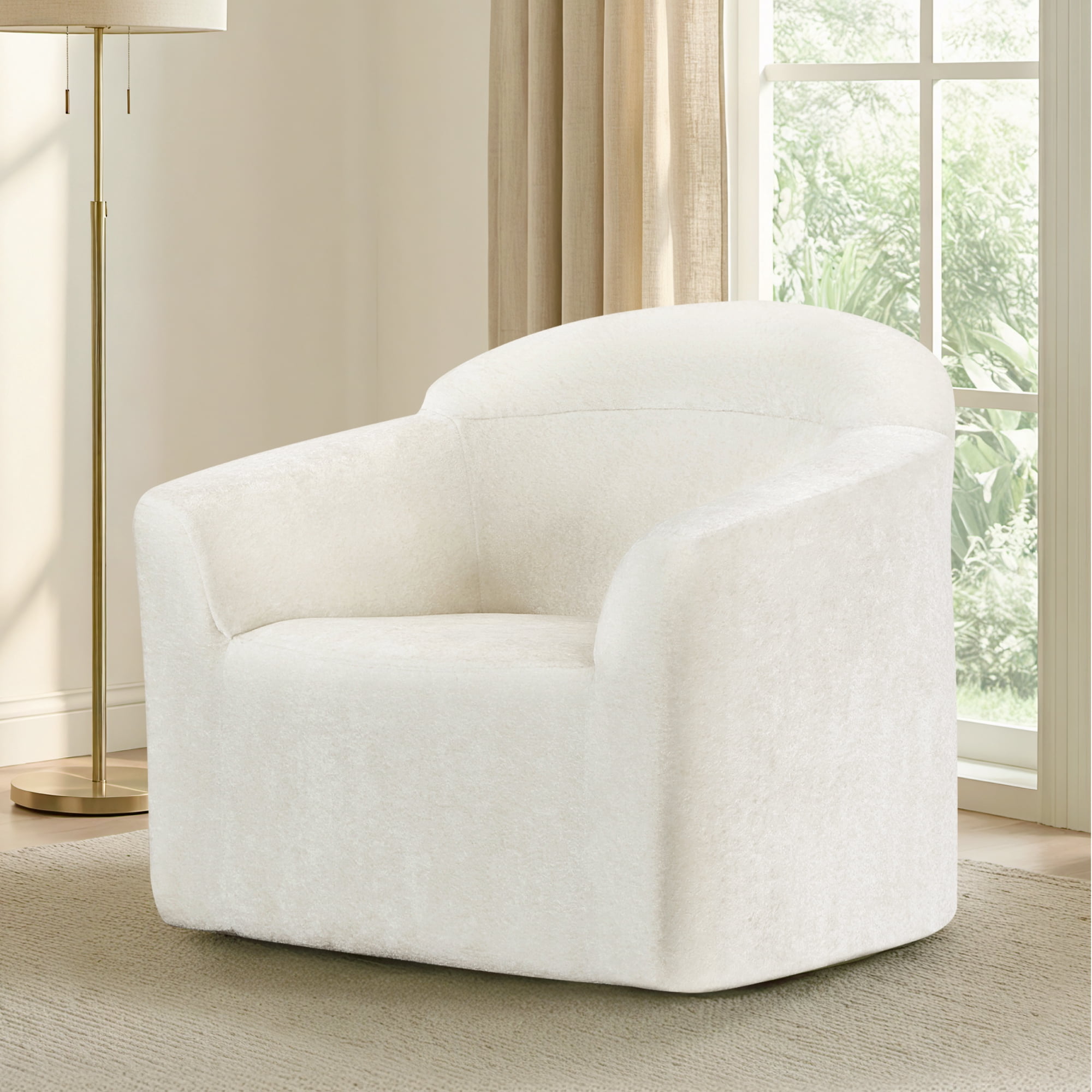 Spruce & Spring Modern Accent Chair with Compression Sponge Cushion, No Assembly, Cream