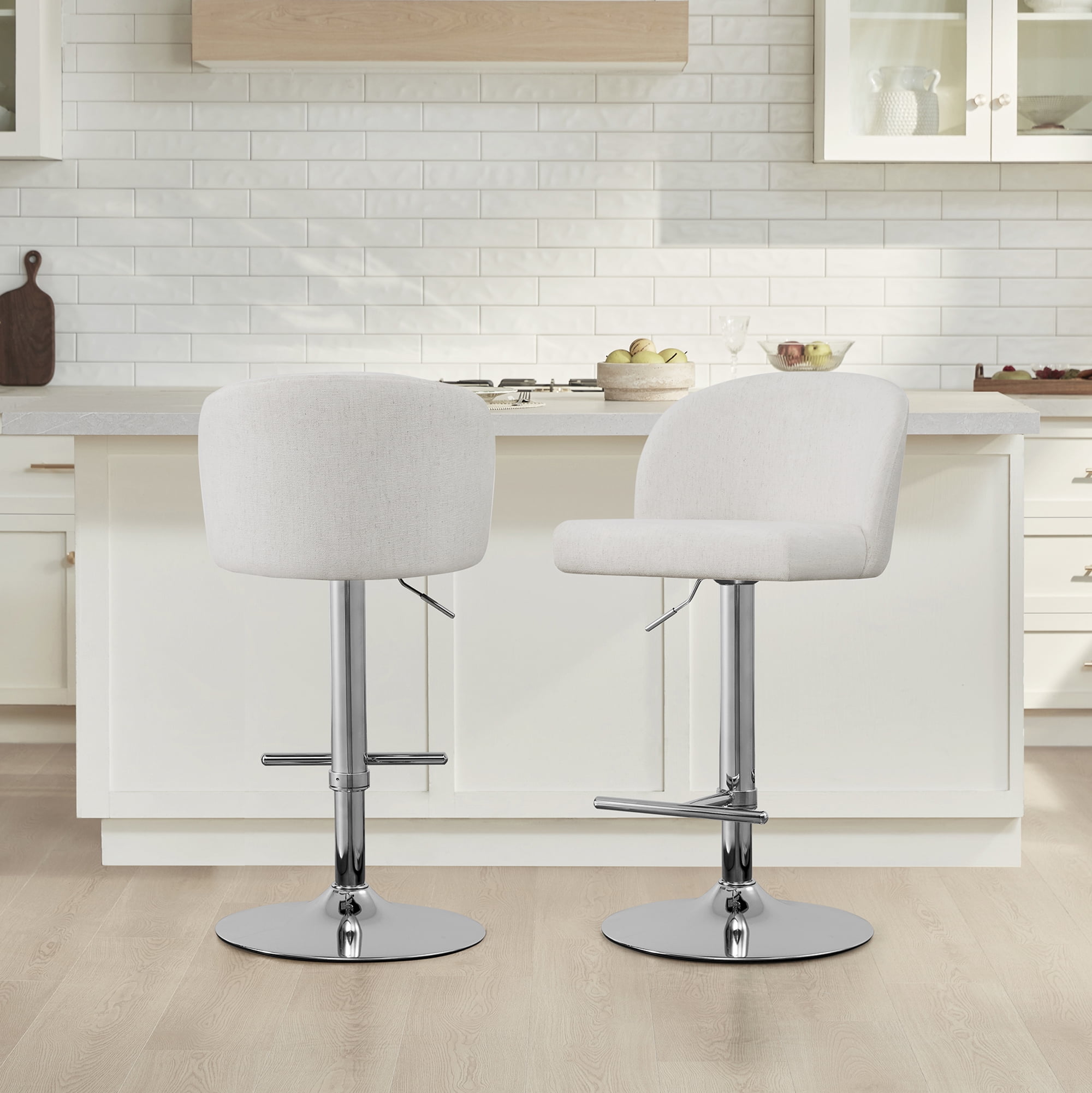 Spruce & Spring Modern Adjustable Swivel Bar Stool with Air-Lift Set of 2, White with Silver Frame
