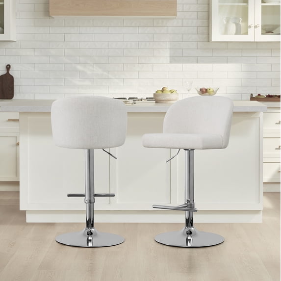 Spruce & Spring Modern Adjustable Swivel Bar Stool with Air-Lift Set of 2, White with Silver Frame