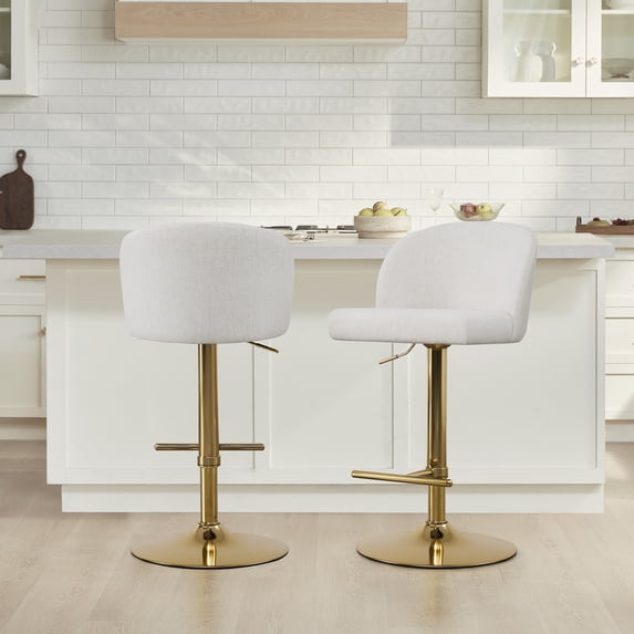 Spruce & Spring Modern Adjustable Swivel Bar Stool with Air-Lift Set of 3, White with Gold Frame