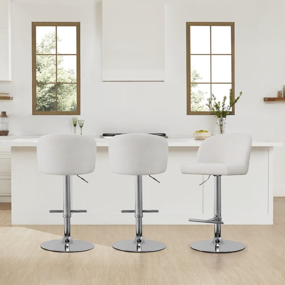 Spruce & Spring Modern Adjustable Swivel Bar Stool with Air-Lift Set of 3, White with Silver Frame