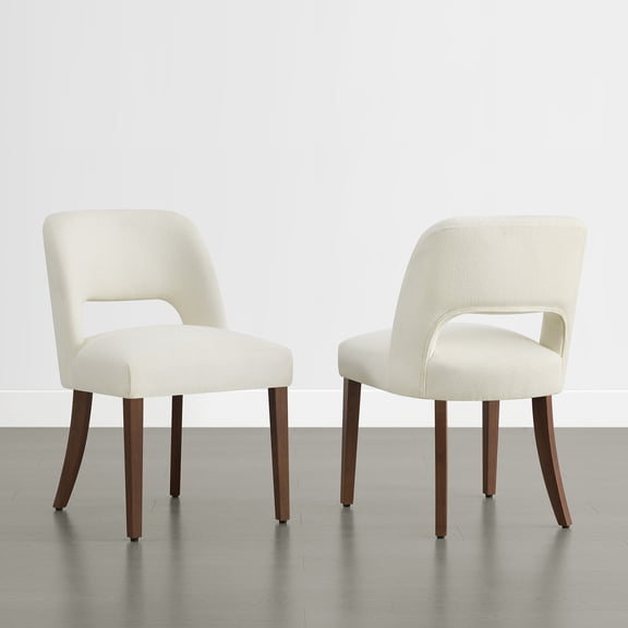 Spruce & Spring Modern Boucle Dining Chair with Curved Back, Upholstered Accent Chair with Solid Wood Legs for Dining Room Living Room, Walnut Finish,Set of 2, Ivory