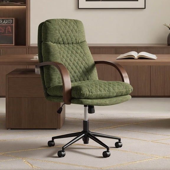 Spruce & Spring Modern Ergonomic Swivel Office Chair with Bentwood Arms, Upholstered High Back Desk Chair with Tilt Function and Durable Metal Base, Moss Green