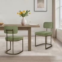 Spruce & Spring Modern Low-Back Metal Dining Chair with Upholstered Seat Set of 2, Green&Brass Frame