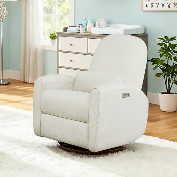 Spruce & Spring Modern Power Swivel Glider Recliner with Lumbar Support, Cream