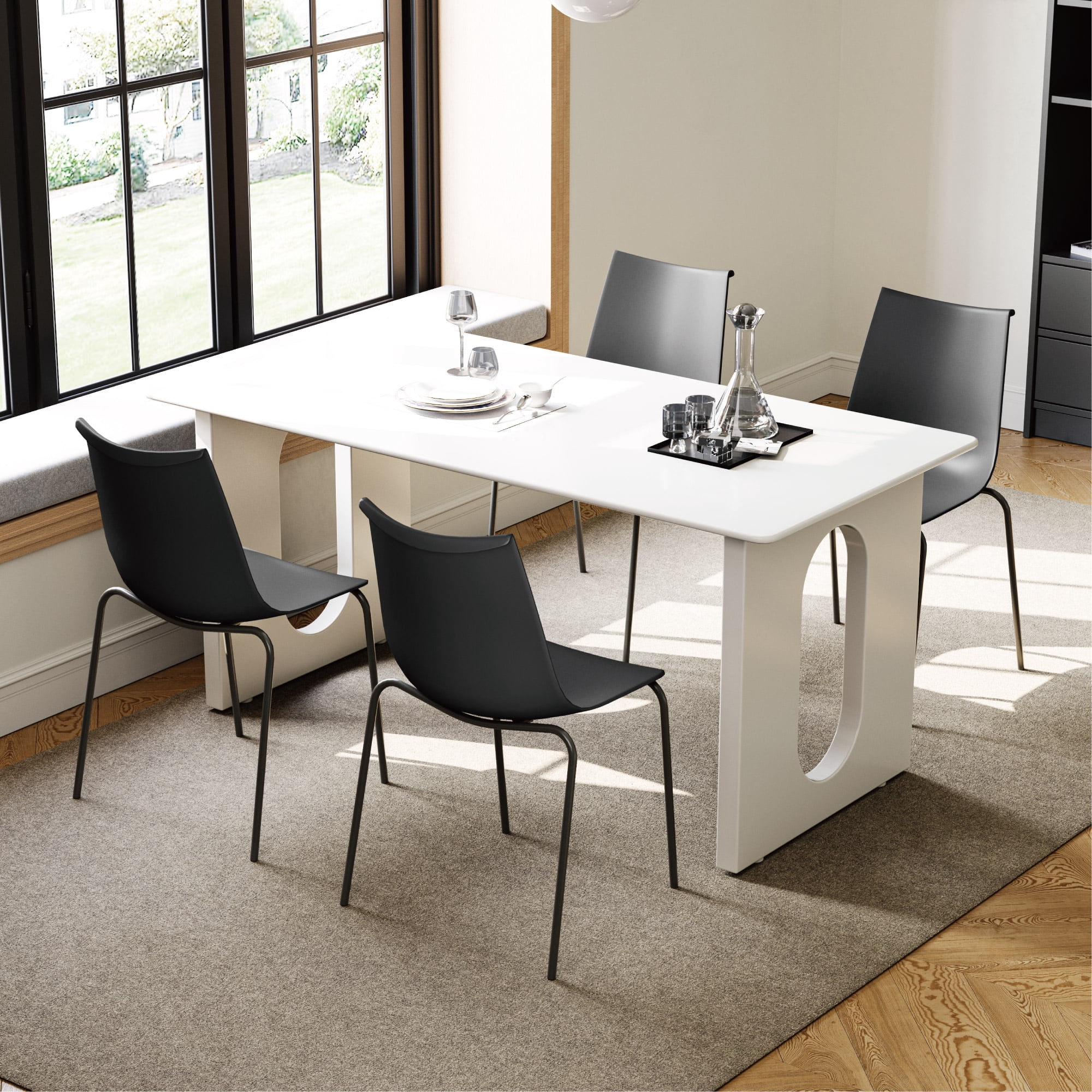 Spruce & Spring Modern Stackable Dining Chairs, Set of 4 Molded Plastic Kitchen Chairs with Metal Legs, Space-Saving Armless Design, BLACK