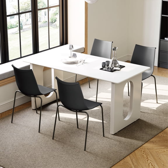 Spruce & Spring Modern Stackable Dining Chairs, Set of 4 Molded Plastic Kitchen Chairs with Metal Legs, Space-Saving Armless Design, BLACK