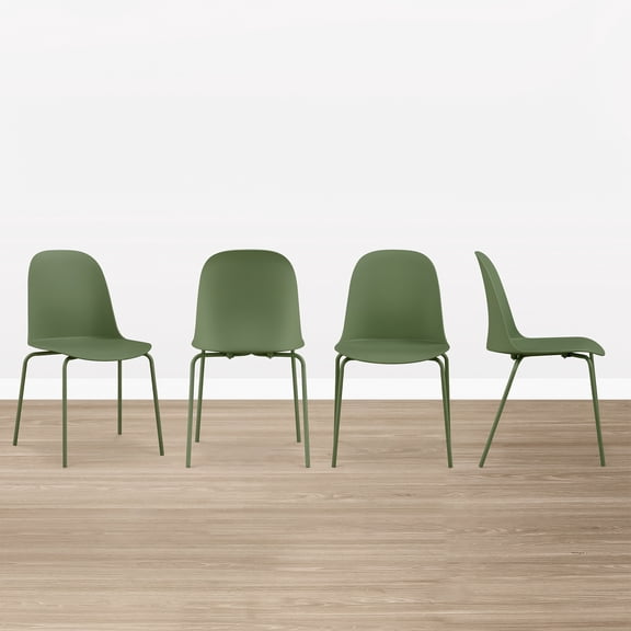 Spruce & Spring Modern Stackable Dining Chairs, Set of 4 Molded Plastic Kitchen Chairs with Metal Legs, Space-Saving Armless Design, Green