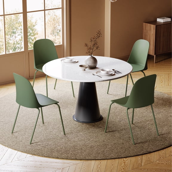 Spruce & Spring Modern Stackable Dining Chairs, Set of 4 Molded Plastic Kitchen Chairs with Metal Legs, Space-Saving Armless Design, Green