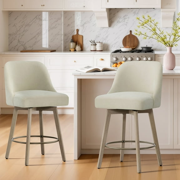 Spruce & Spring Modern Swivel Counter Stool with Upholstered Seat and Rounded Back for Kitchen or Bar Set of 2, Sand
