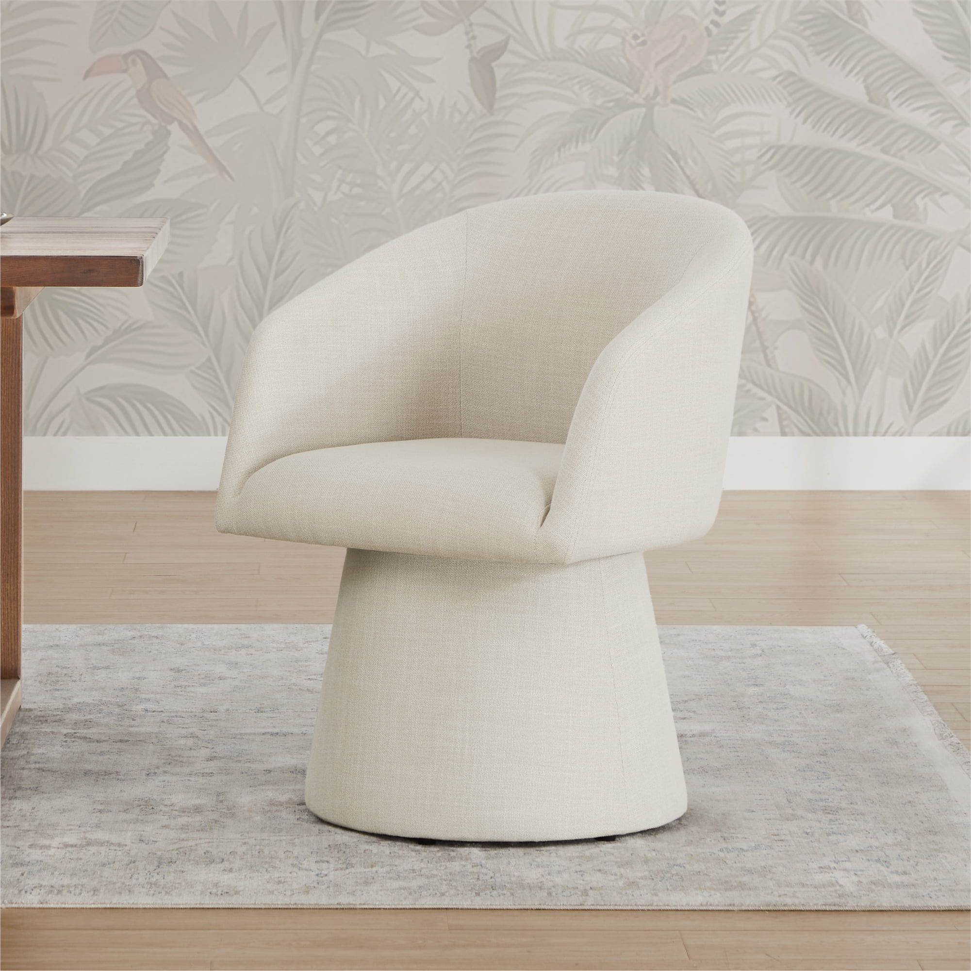 Spruce & Spring Modern Swivel Dining Chair with Sheltering Back and Cushioned Seat No Assembly, Single, Beige