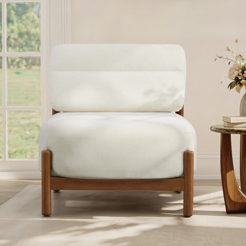 Spruce & Spring Modern Upholstered Accent Chair with Solid Wood Frame, Comfortable Fabric Lounge Chair for Living Room Bedroom, Linen