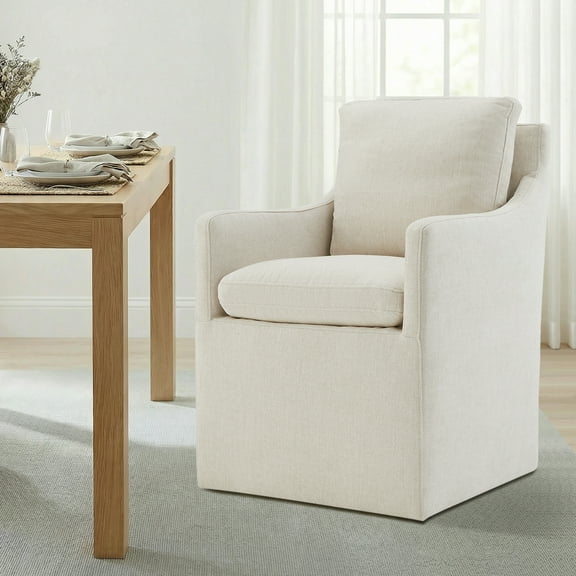 Spruce & Spring Modern Upholstered Dining Arm Chair with Casters No Assembly, Single, Linen Fabric