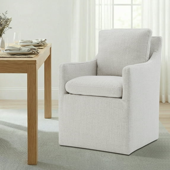 Spruce & Spring Modern Upholstered Dining Arm Chair with Casters No Assembly, Single, Wheat Fabric