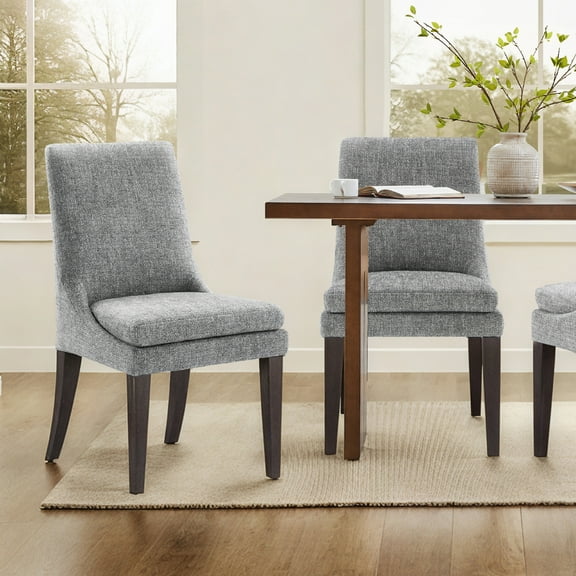 Spruce & Spring Modern Upholstered Dining Chair Set of 2 with Curved Backrest and Solid Wood Legs, Comfortable Padded Fabric Seat for Dining Room Kitchen Living Room, Pebble Grey