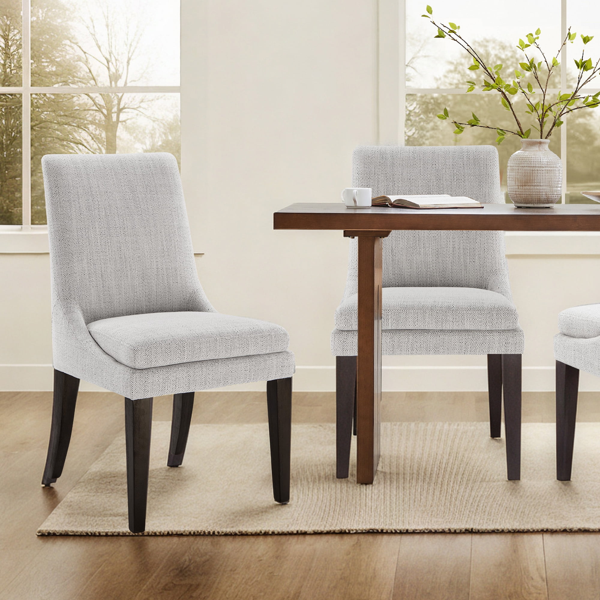 Spruce & Spring Modern Upholstered Dining Chair with Double-layed Cushioned Seat Set of 2, Ivory White