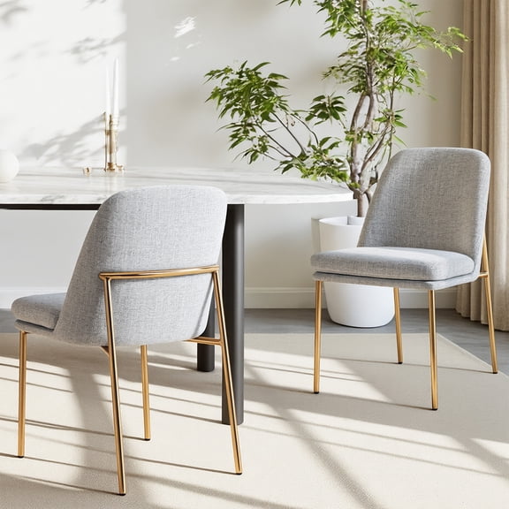 Spruce & Spring Modern Upholstered Dining Chair with Metal Legs Set of 2, Fabric in White (Multi-Colored)
