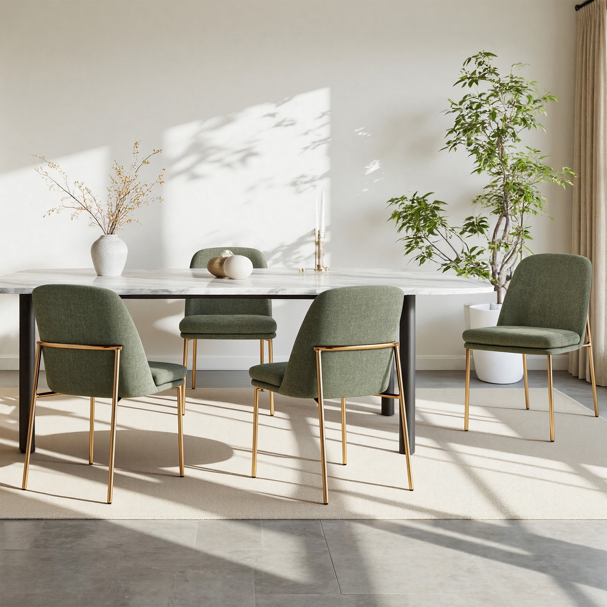 Spruce & Spring Modern Upholstered Dining Chair with Metal Legs Set of 3, Fabric in Moss Green